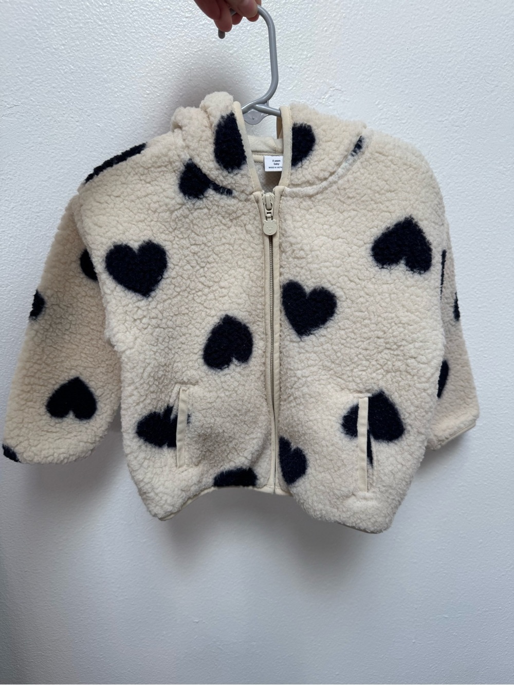 GAP Cream Sherpa Puffer Jacket with Black Heart Print